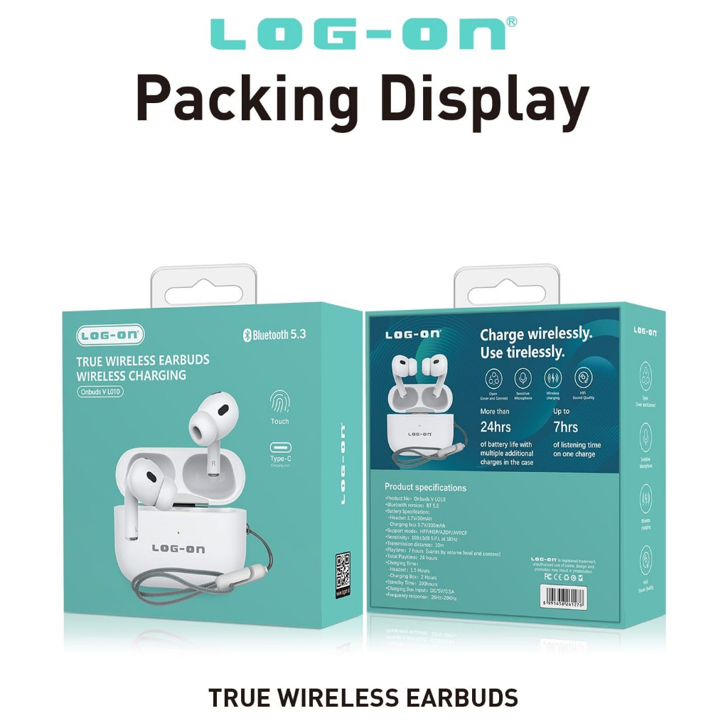 LOG ON BLUETOOTH TWS ONBUDS V LO-10 STEREO UNIVERSAL FOR SMARRPHONE ANDROID IPH BY.MINIGO