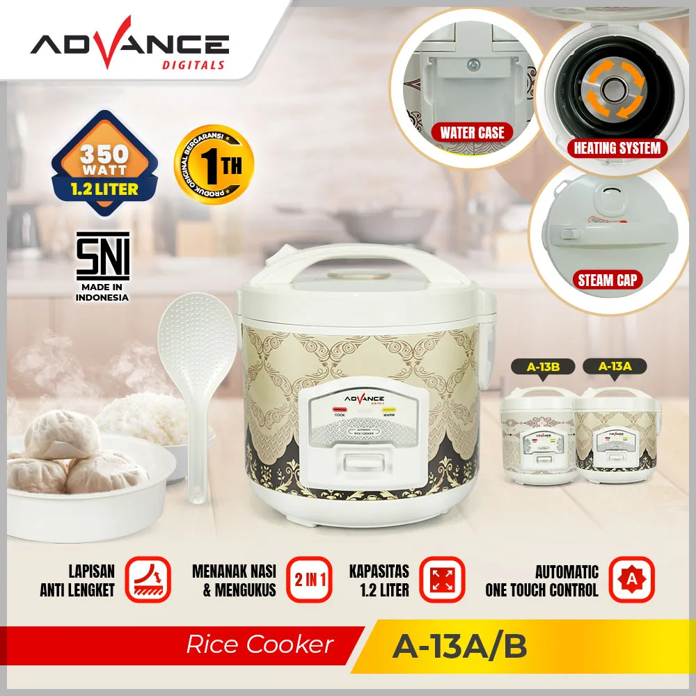 ADVANCE Rice Cooker Magic Com Penanak Nasi 1.2L Batik A-13 | Rice cooker Magic Com Advance A-13A/B 1,2L Anti Lengket | FMS