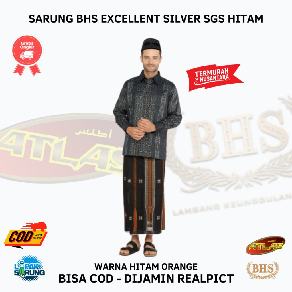 Sarung BHS Excellent Silver Motif Songket Gunung Single Hitam Emas | SARUNG BHS EXCELLENT SILVER SGS HITAM