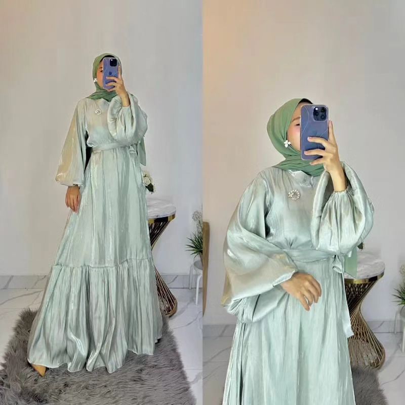 Ilona Dress Maxy Gamis Dress Wanita Bahan Shimer Slik Premium Gamis Muslim Wanita Bahan Mengkilat  D