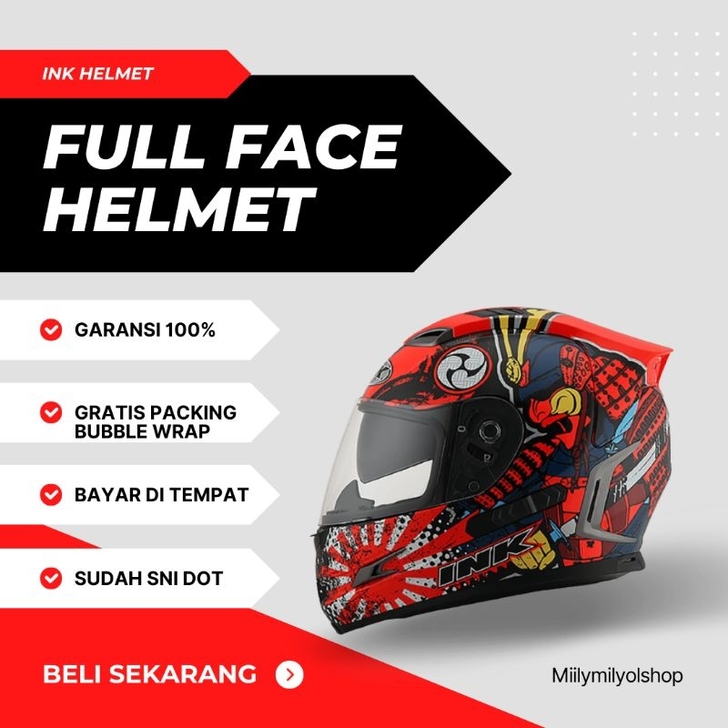 HELM FULL FACE INK STEALTH SAMURAI RED FLUO