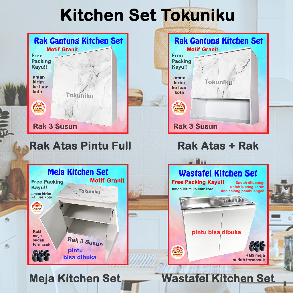 Descend Meja Kompor Kitchen Set Meja Dapur Rak Kompor Lemari Dapur Tokuniku Motif Granit Marmer