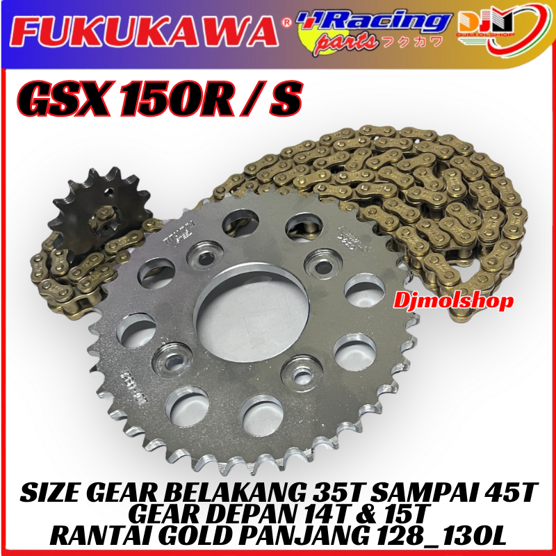 GEAR SET PAKET MODEL SSS RANTAI 428 H GOLD GSX 150R GSX 150S ORIGINAL FUKUKAWA GEAR RACING