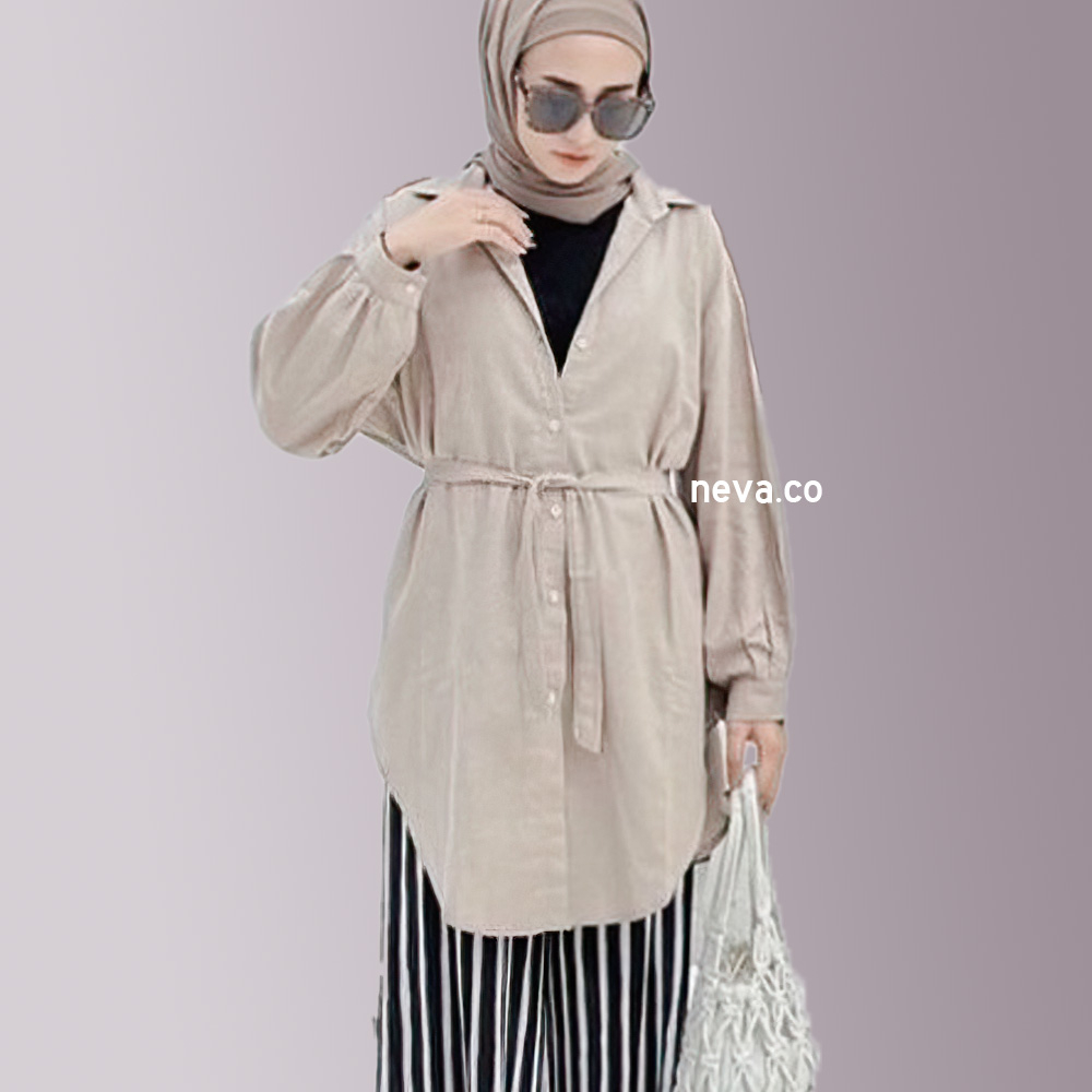 Kemeja Wanita Purry Shirt Bahan Katun Linen Baju Wanita Lengan Panjang Full Kancing Depan Free Tali Pinggang Oversize OOTD Terkini 2023