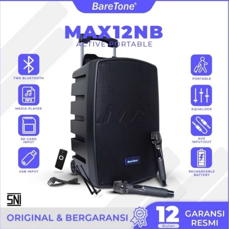 Speaker bluetooth Baretone 12 inch 12NB aktif portable wireless Max12Nb