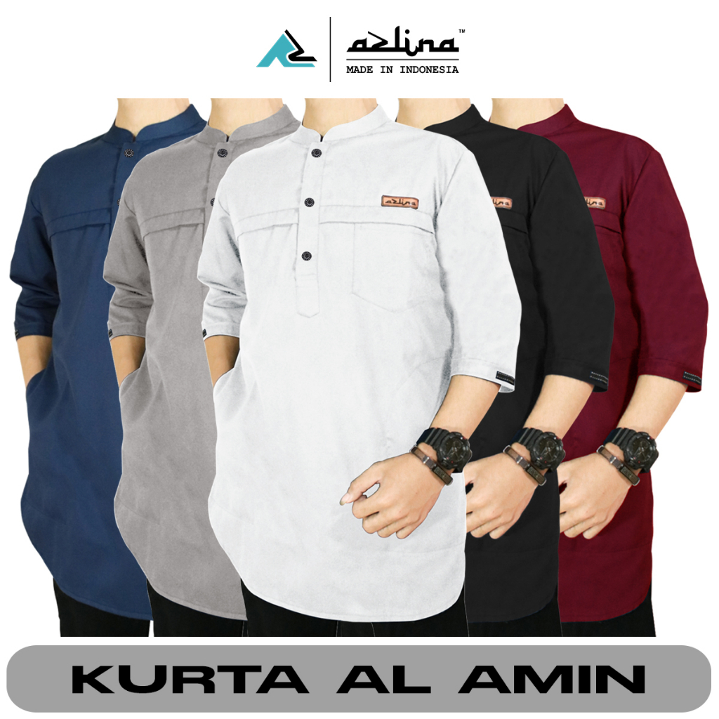 Baju Koko kurta pakistan Fashion Pria Azlina lengan 3/4 bahan katun toyobo premium