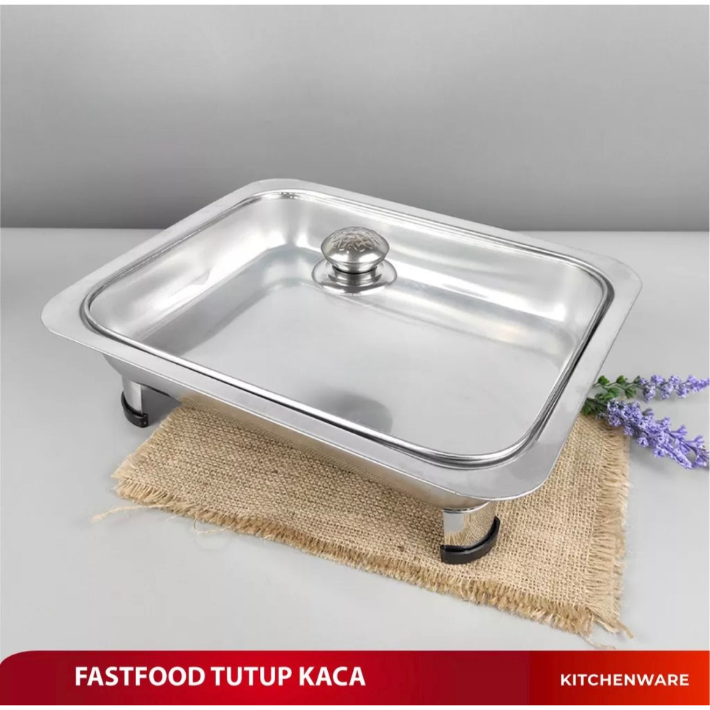 WADAH PRASMANAN KOMBINASI TUTUP KACA STAINLESS / KOTAK FAST FOOD DISH / WADAH SAJI FREE PACKING BUBBLE FBL