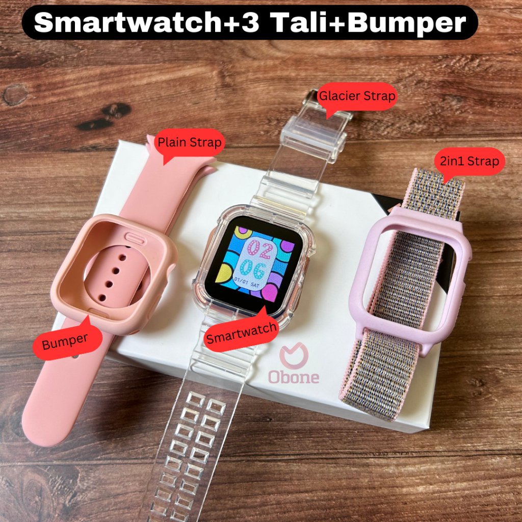 Smartwatch Dapat 3 Tali + 1 Bumper Obone Gen 8 Jamtangan Wanita COD Bluetooth Telpon Bisa pakai Foto Sendiri