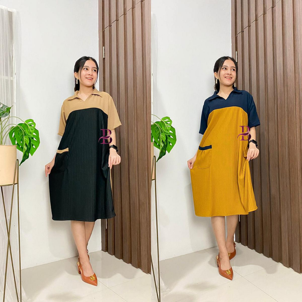 Syahila Daster Dress Midi Wanita Kekinian Terbaru Lengan Pendek Knite hornet mix crincle  beautyhijab