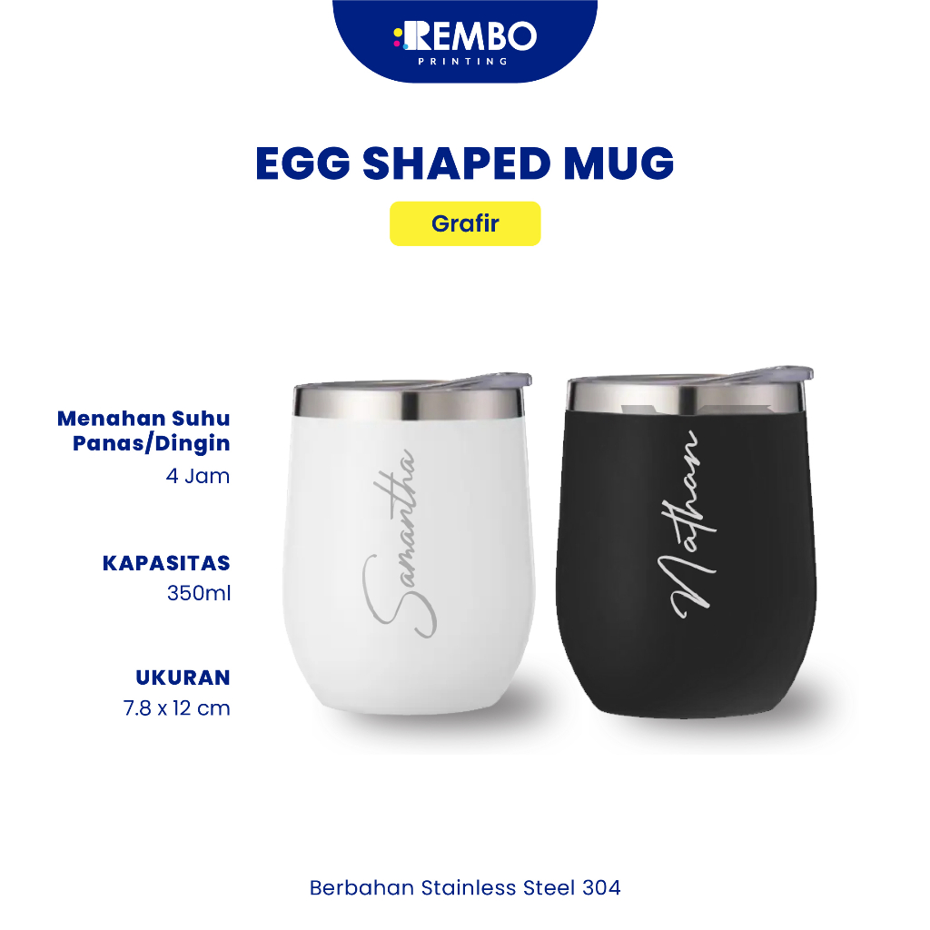 Custom Mug Egg Shaped Gelas Kopi / Gelas Kopi / Cangkir Teh / Tahan Panas Dingin Tumbler Grafir - REMBO PRINTING