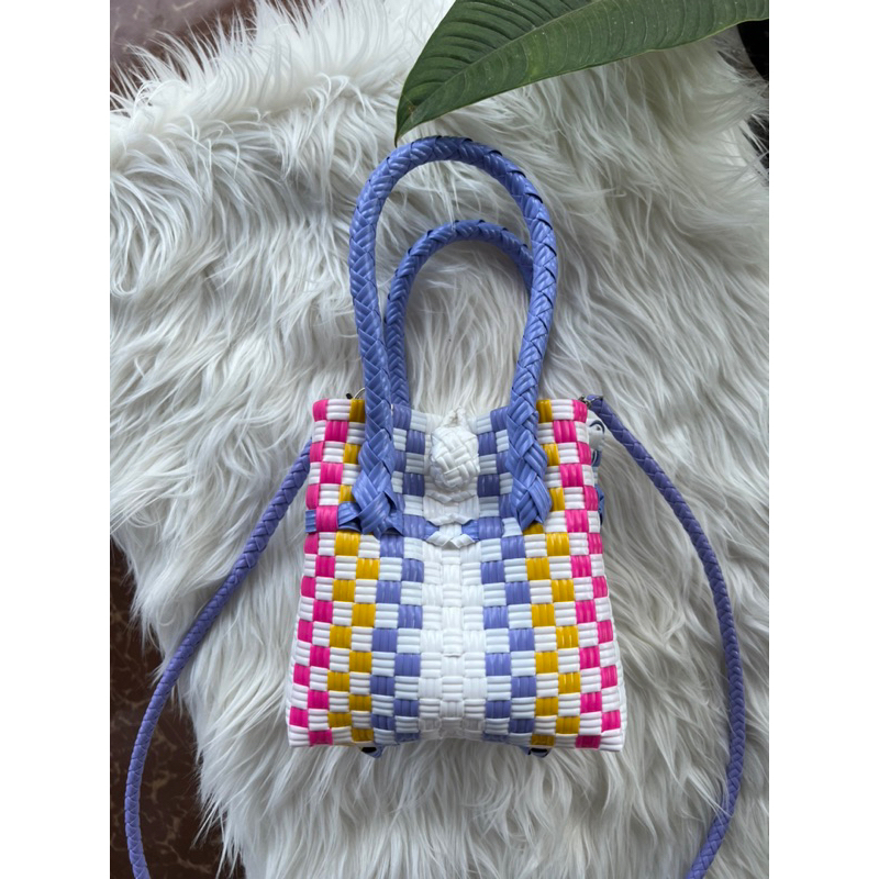 (TANPA ACCESORIS) FULLCOLOUR IMUT BAG+Strap Anyam Tas Jali Tas Jaly Tas Anyaman Plastik Premium Warna Pastel