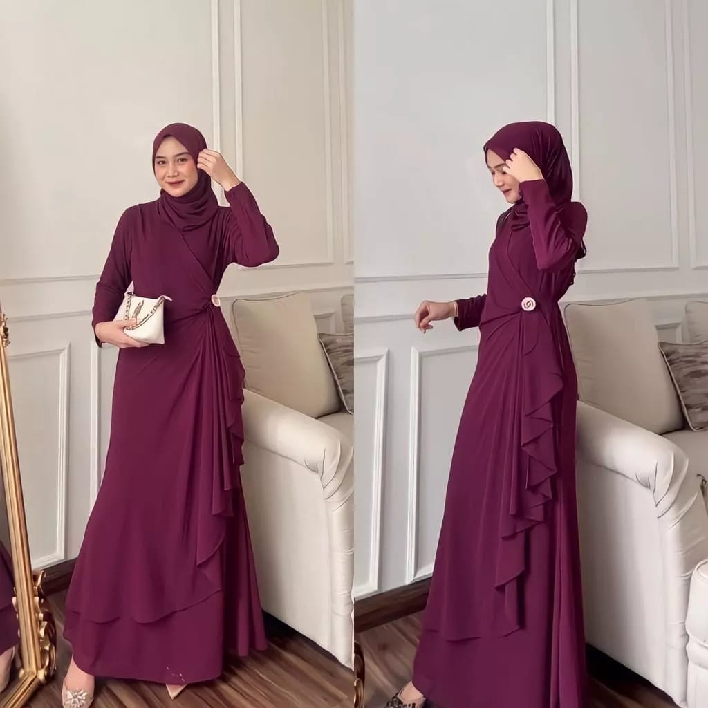 Gamis maria maxy dress bahan ceruty baby doll premium full furing / busui / resleting depan original