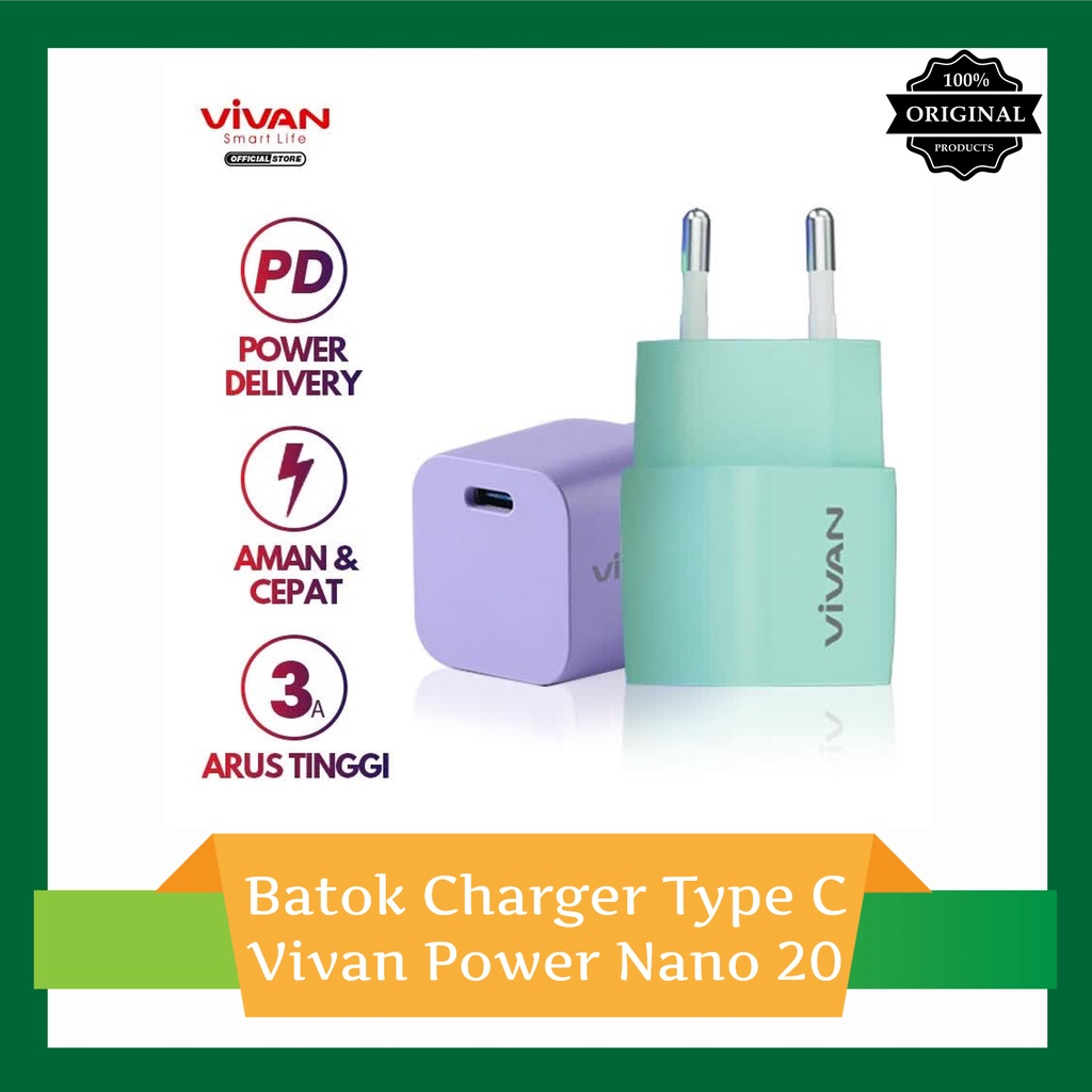 PROMO Vivan Power Nano 20 USB-C Adapter 20W Kepala Charger iPhone 12 13 BY.MINIGO