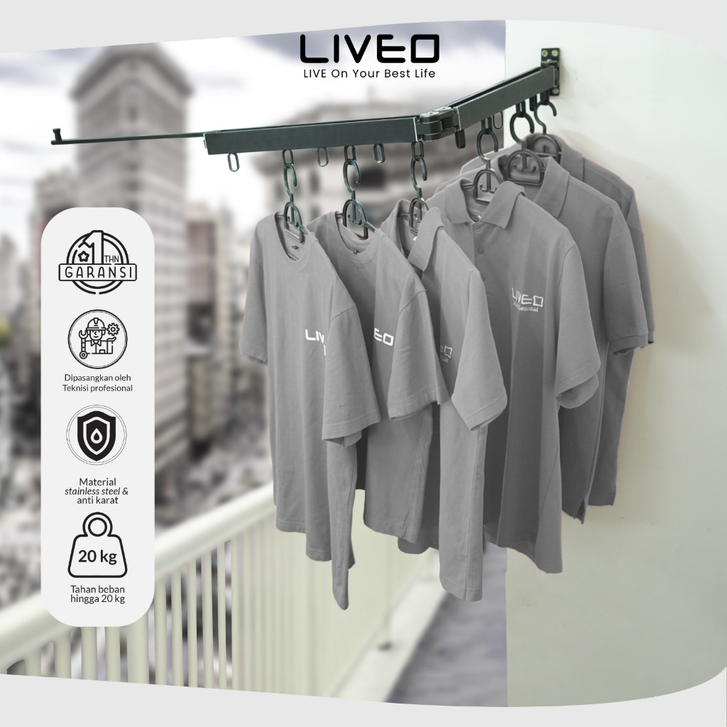 Jemuran Dinding Alumunium Liveo LV-308 / Jemuran Murah Awet / Jemuran Gantung