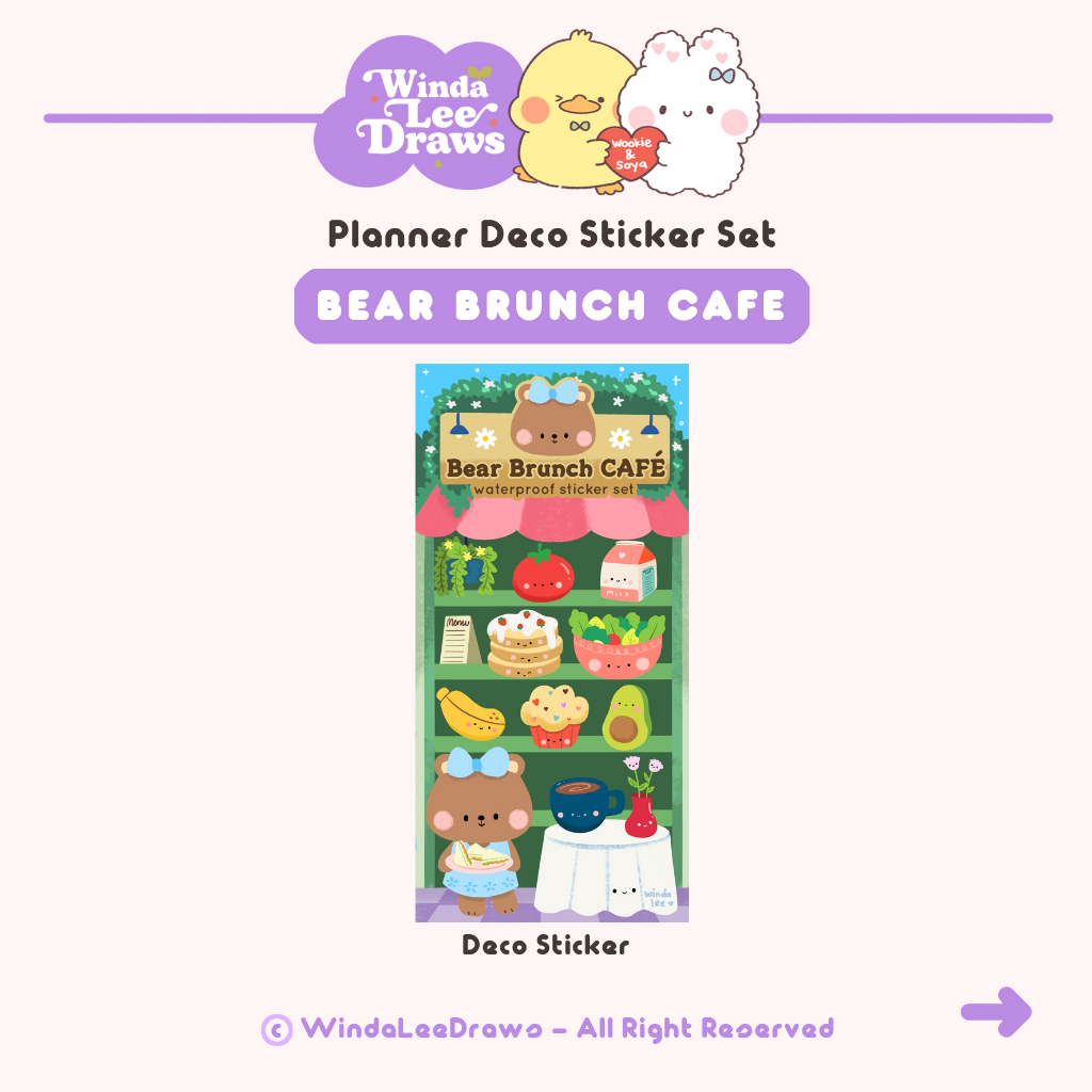 

Waterproof Bear Brunch Café Sticker Sheet Kiss Cut Journaling