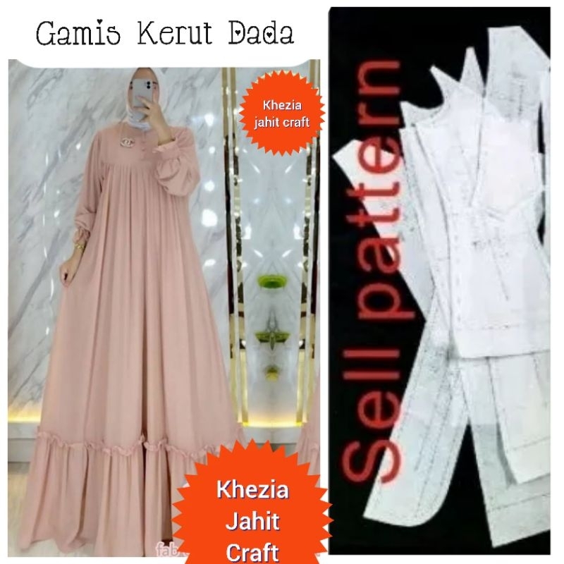 Pola Gamis Dewasa Kerut Dada Rempel Bawah (JUAL POLA BUKAN BAJU)