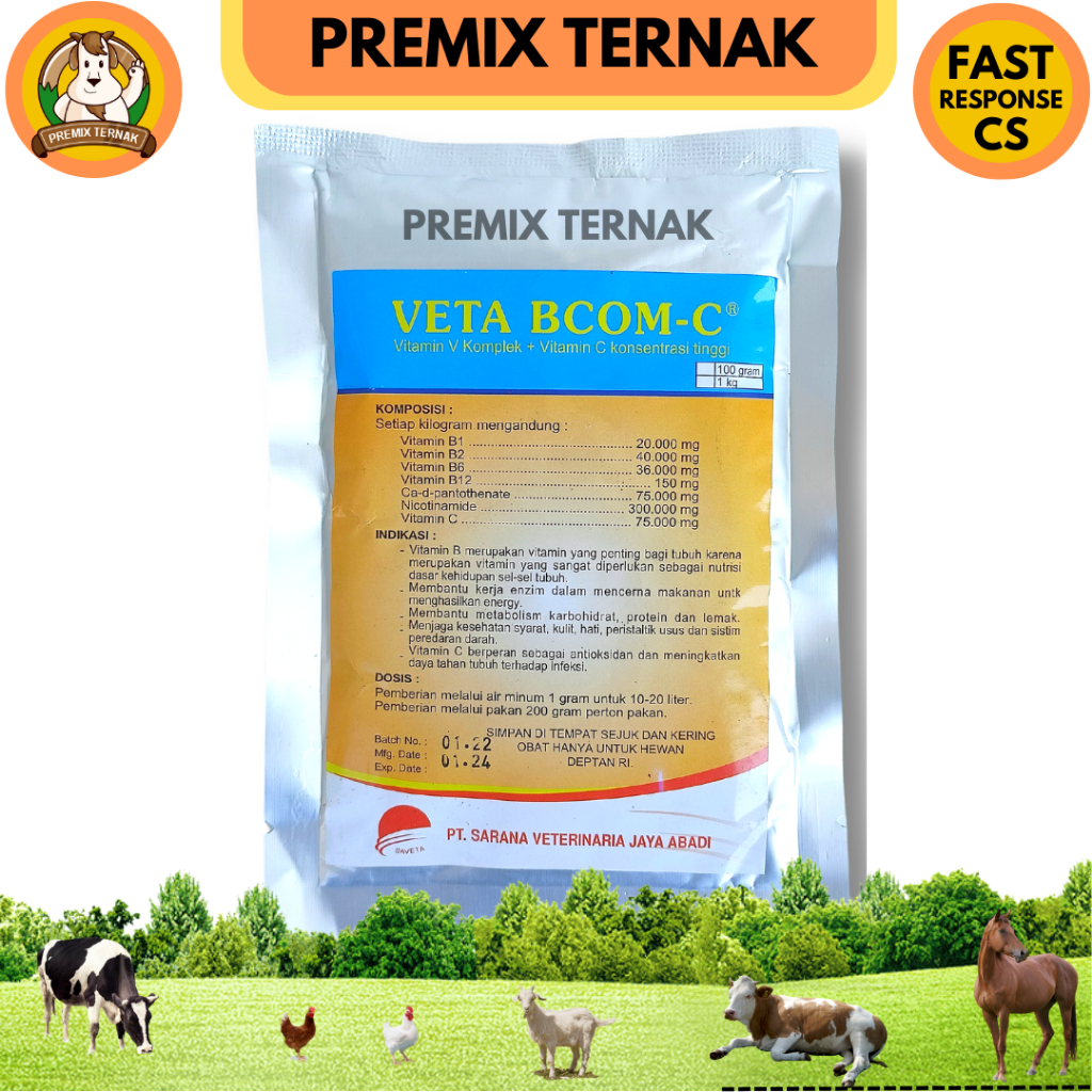 VETA BCOM C 100 GRAM - Vitamin Daya Tahan Tubuh Ayam - Veta Becom C