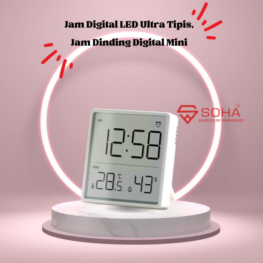 JD-8218 Jam Alarm Digital Mini, Jam Lucu Elegan &amp; Tempel Dinding Via Magnet Design Tipis Sederhana Elegant Fitur Alarm, Temperatur suhu &amp; Kelembapan Ruangan