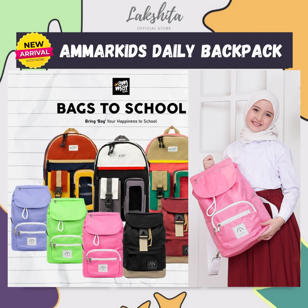 AMMARKIDS Tas Ransel Sekolah Anak Unisex Perempuan dan Laki Laki SD SMP Multy Fungsi Ukuran Besar Muat Laptop Dan Botol Minuman Backpack Cewek Cowok  Model Terbaru Kualitas Premium Terbaik Motif Lucu Warna Polos Hitam Biru Navy Pink Hijau Tosca