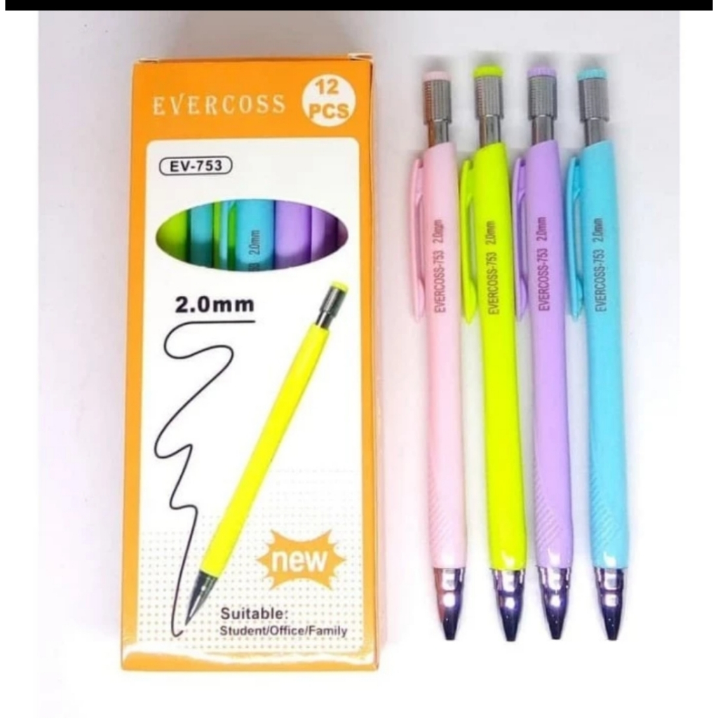 

pensil mekanik evercross ev 753 / 755 / 756 / 752 satuan pastel 2.0 rautan belakang /Bazic 711 (green black) sisa usa