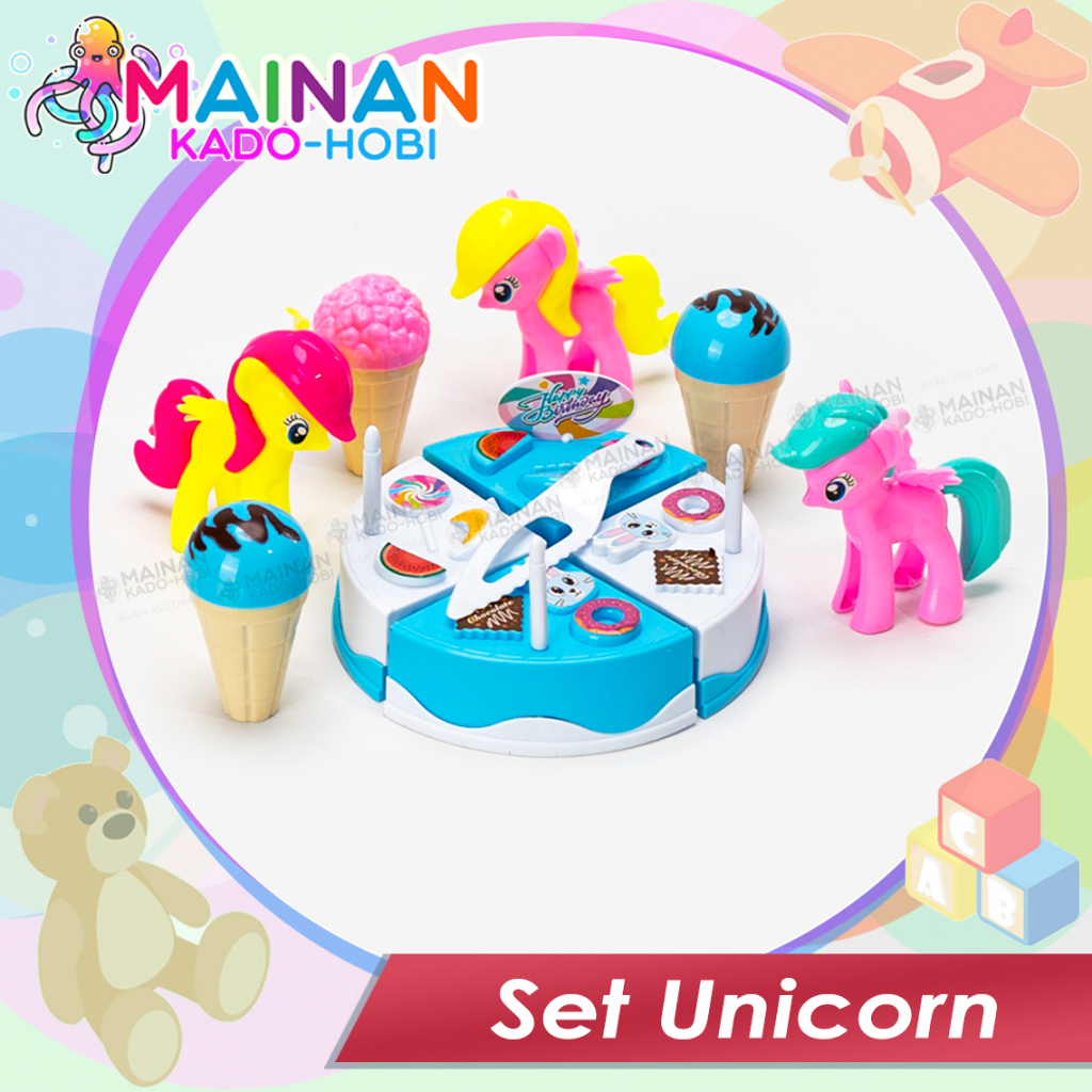 HADIAH ULANG TAHUN SET MAINAN ANAK PEREMPUAN MINIATUR BONEKA UNICORN CAKE