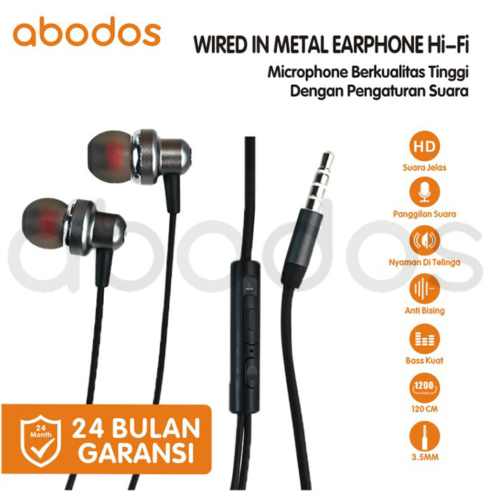 Abodos Stereo In-Ear Headphone Dengan Mic + Kabel Jack 3.5mm