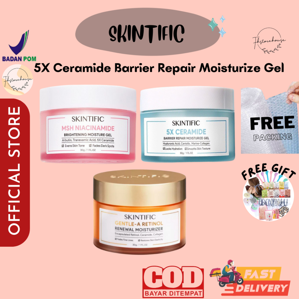 SKINTIFIC - 5X Ceramide Barrier Repair Moisturize Gel Moisturizer MSH Niacinamide Brightening Moisturizer Glowing Moisture Gel 30g