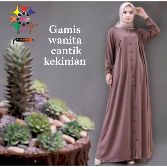 Sela gamis/gamis wanita terbaru/gamis crinkle/ gamis wanita kekinian/gamis full kancing/pakaian wani