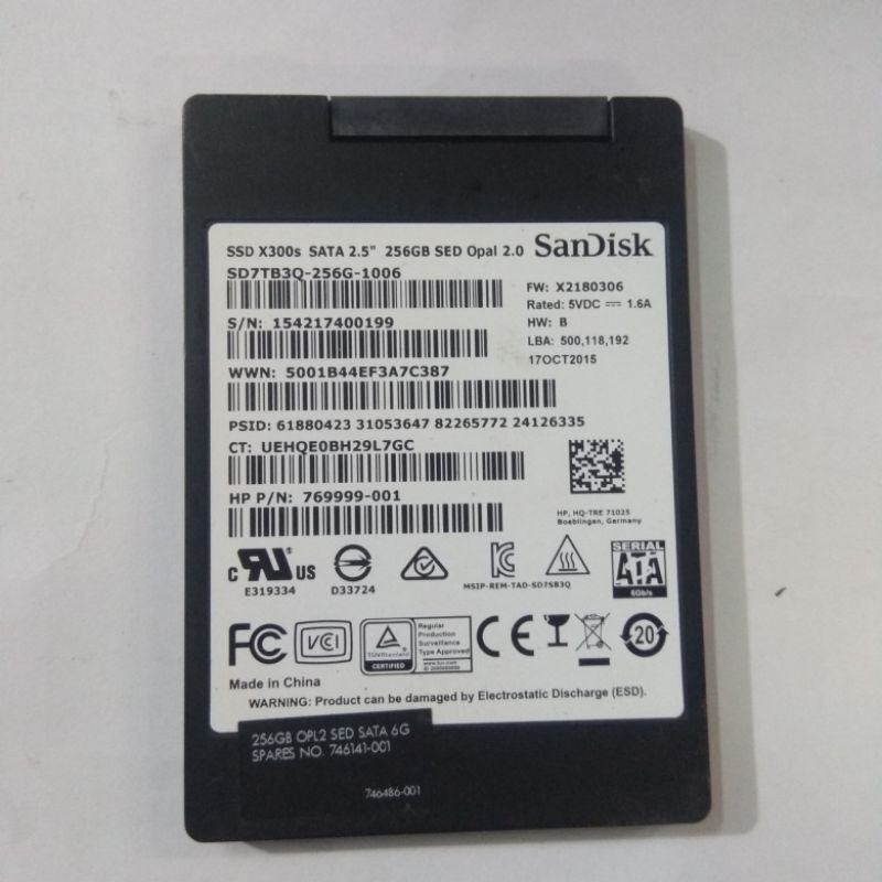 ssd sandisk 256gb 256 gb sata 2,5 inch x300s original