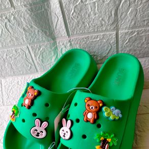 Sandal EVA Fuji Sandal Wanita Jelly Wedges Platfrom Tebal Dengan Jabbitz Import Terbaru