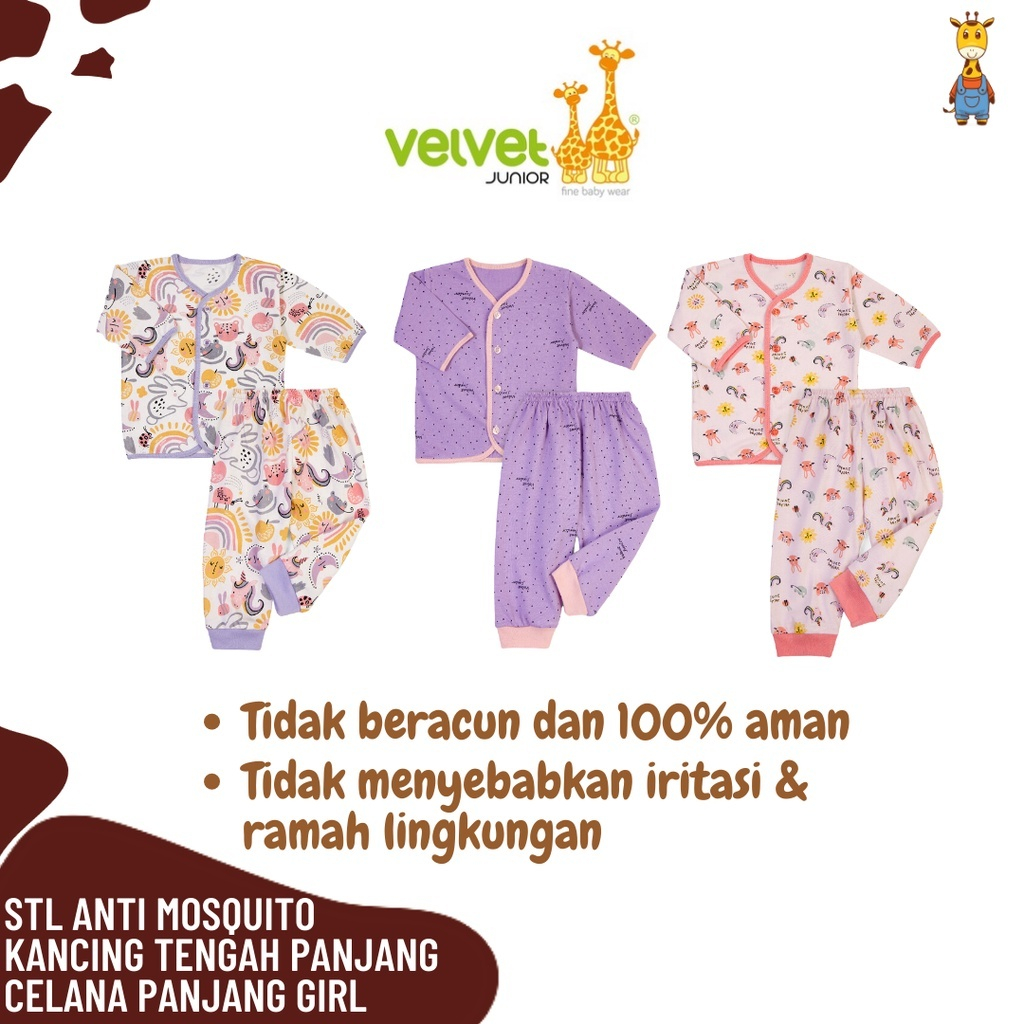 Velvet Junior Baju Bayi Anti Mosquito Setelan Panjang Kancing Tengah
