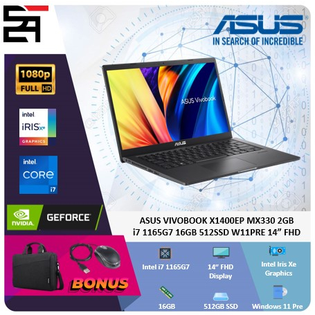 Asus Vivobook X1400EP MX330-2GB i7 1165G7 16GB 512GB SSD W11 Pre 14 Inchi FHD