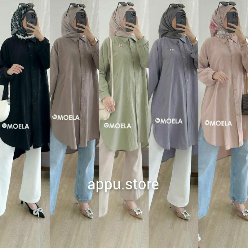 Lusio Tunik By Moela Berlabel / Baju Atasan Tunik Jumbo Linen Crinkle Premium Motif Polos / Pakaian 