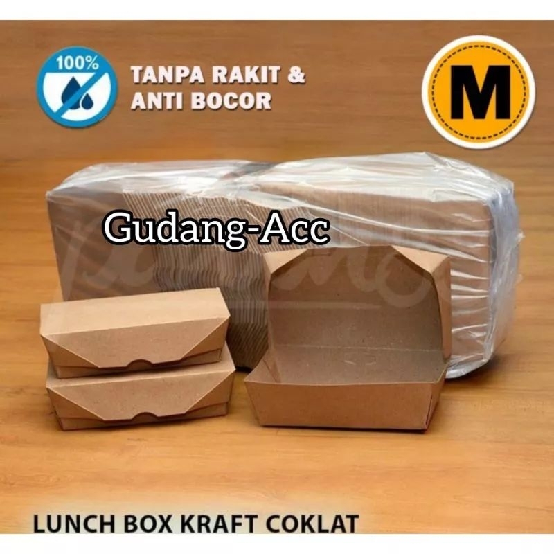 KOTAK MAKAN / Lunch Box / Box Takeway / Paper Bahan Kraft Warna Coklat Ukuran Medium isi 50 buah