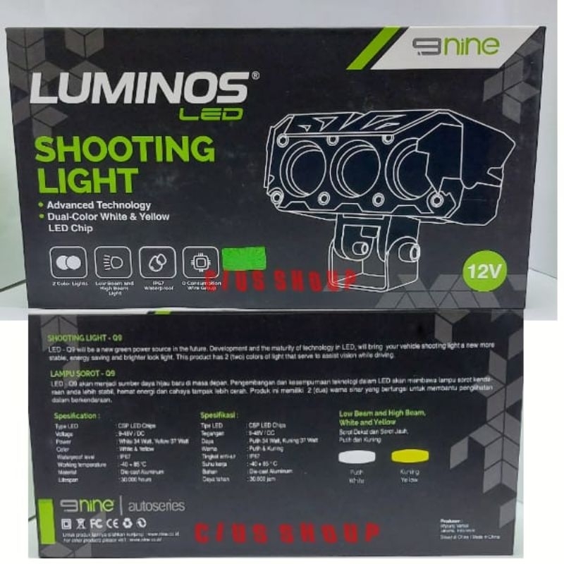 NEW SHOOTING LIGHT  Q9S/Q9/Q6/Q5 2 WARNA WHITE YELLOW LAMPU SOROT LED MOTOR MOBIL