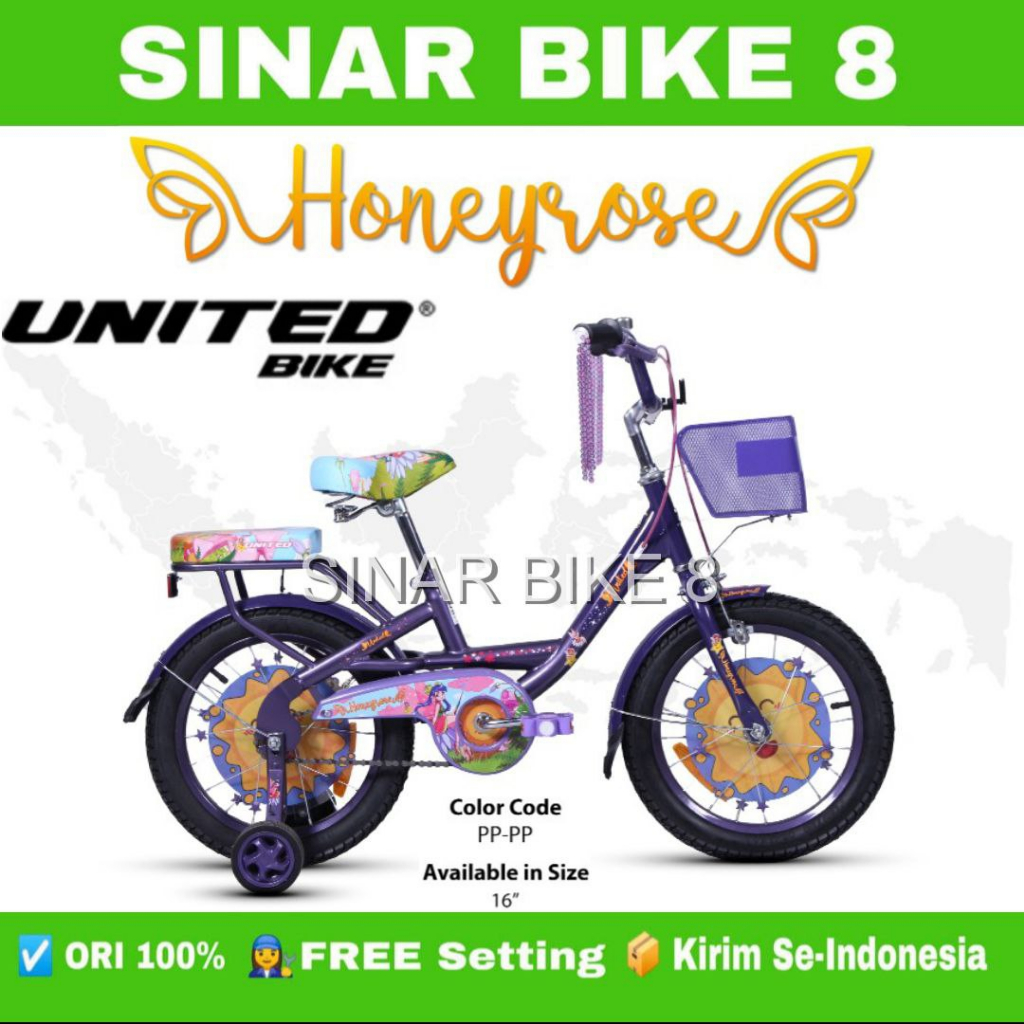 Sepeda Mini Anak Perempuan HONEYROSE by UNITED Bike Uk 12 16 18 Inch