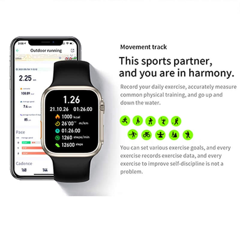 ORI IWO Smart Watch Series 8 Pro Z59 Ultra NFC Door Access Unlock IWO Smartwatch Bluetooth Call 1.99&quot; Wireless Charge Fitness Sport Bracelet 380Mah HD Screen for iPhone Xiaomi Android
