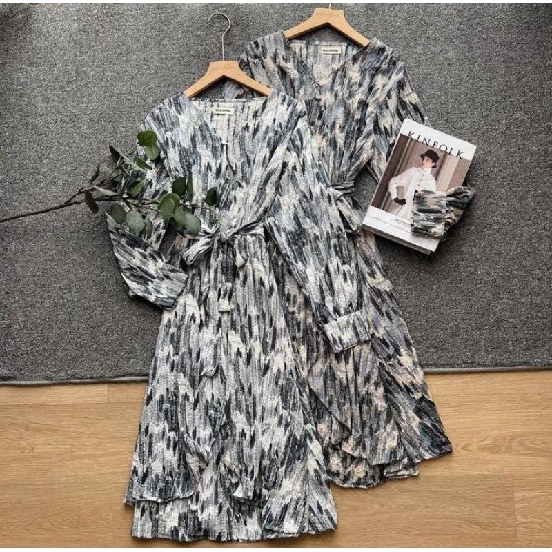 Dress wanita muslimah - Midi dress wanita gaya vintage - Dress wanita dewasa motif