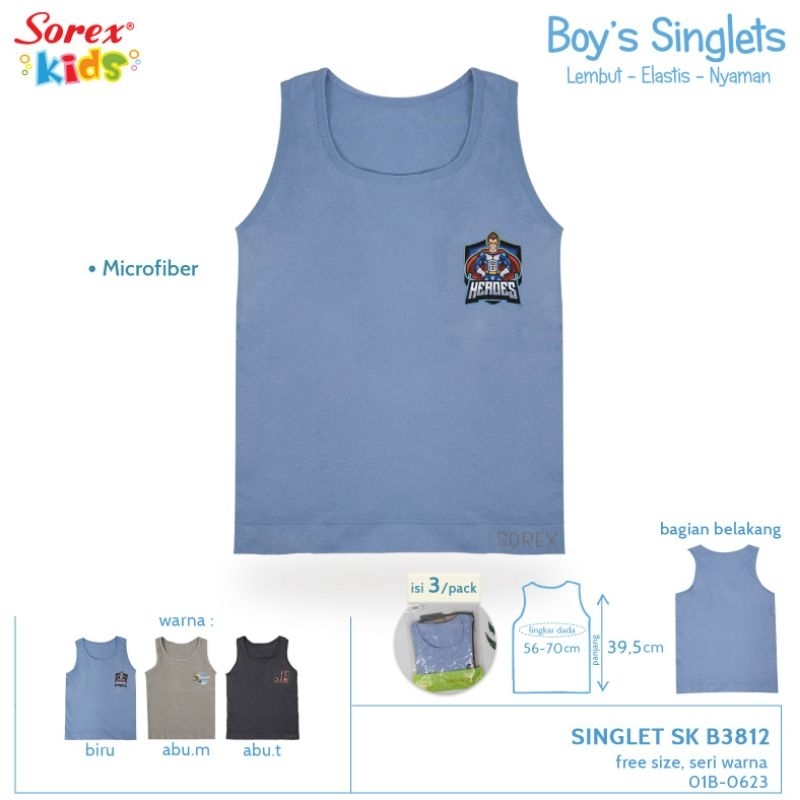 Sorex kids singlet anak laki  SK B 3812 /B 3813 M,L,XL harga perbiji bukan per pak