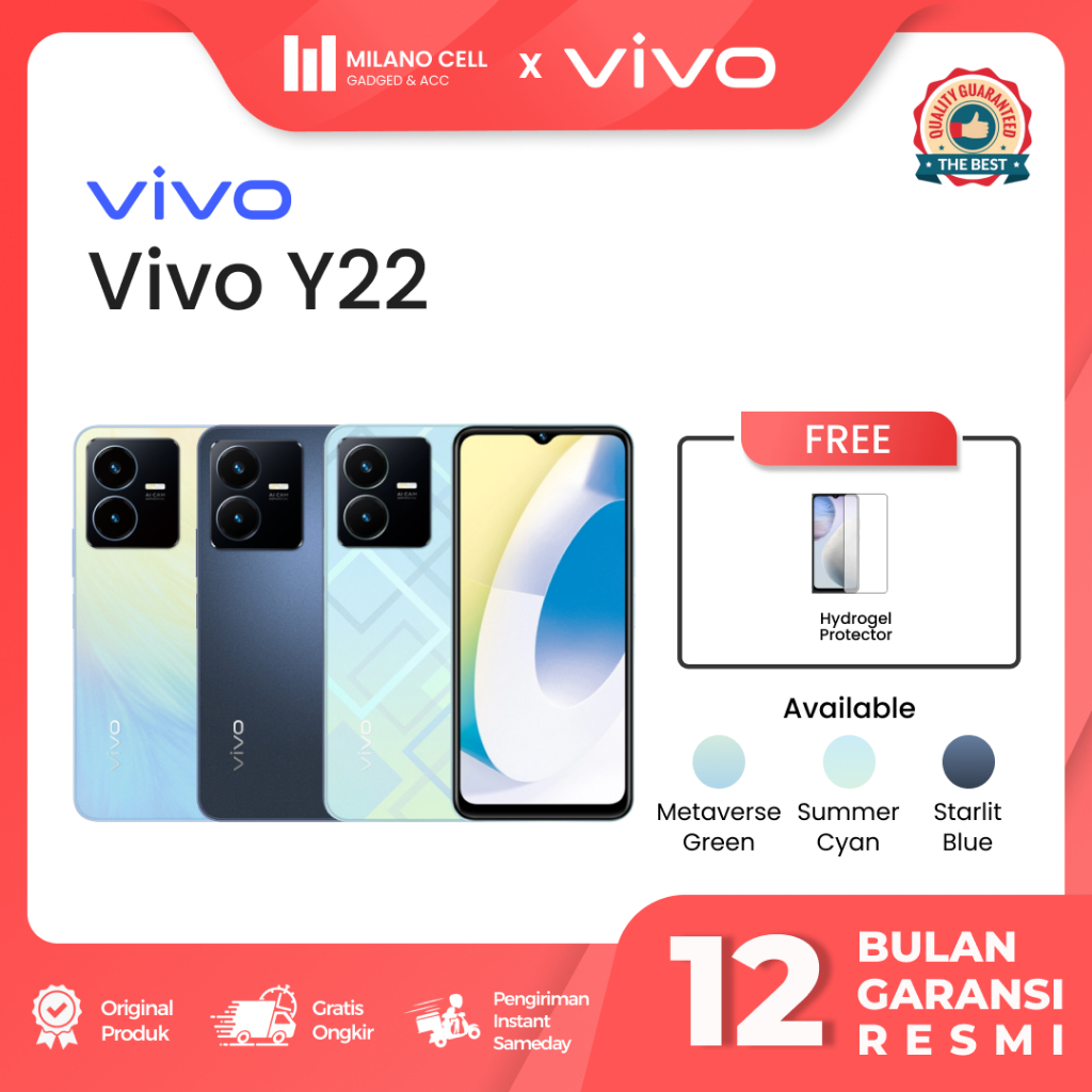 Vivo Y22 Ram 4/64GB | 6/128GB Garansi Resmi | Helio G85 Gaming Procesor | Garansi Resmi