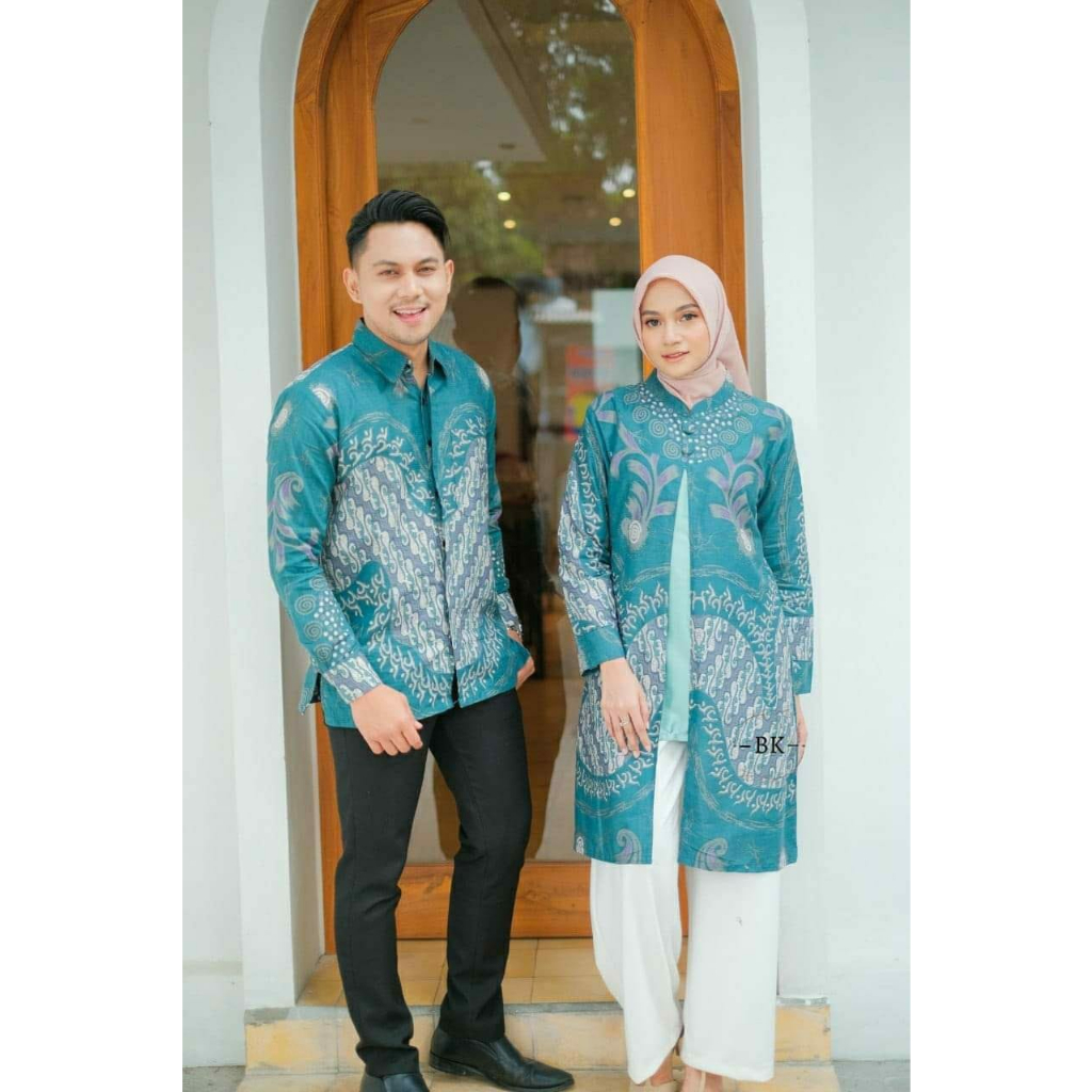 Batik Couple Set Kemeja Lengan Panjang Pria Tunik Bolero Wanita Motif Larasati batik Irma