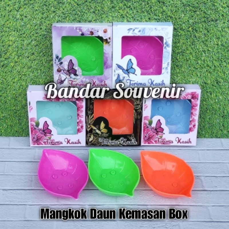 Isi 50pcs Souvenir Mangkok Daun Warna Sudah Dibungkus Box/Mika