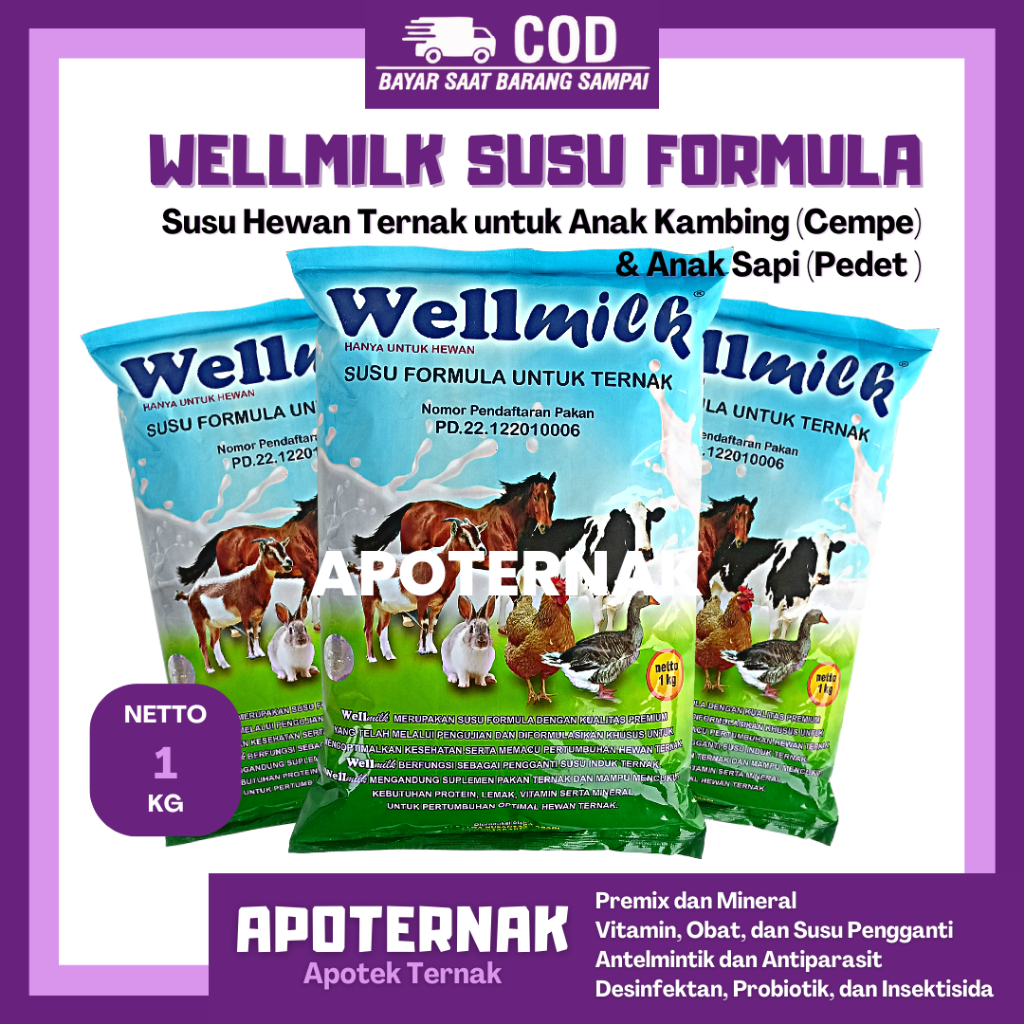 WELLMILK 1 Kg | Susu Hewan Ternak untuk Anak Kambing Cempe Sapi Pedet