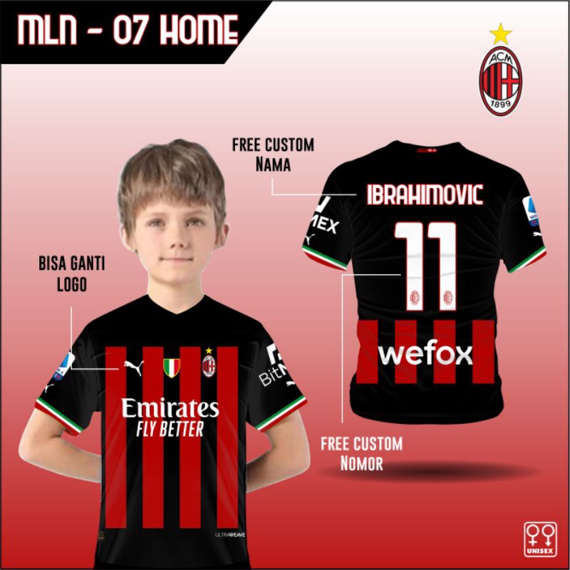 Jersey tim AC MILAN baju kaos bola anak tim AC MILAN HOME