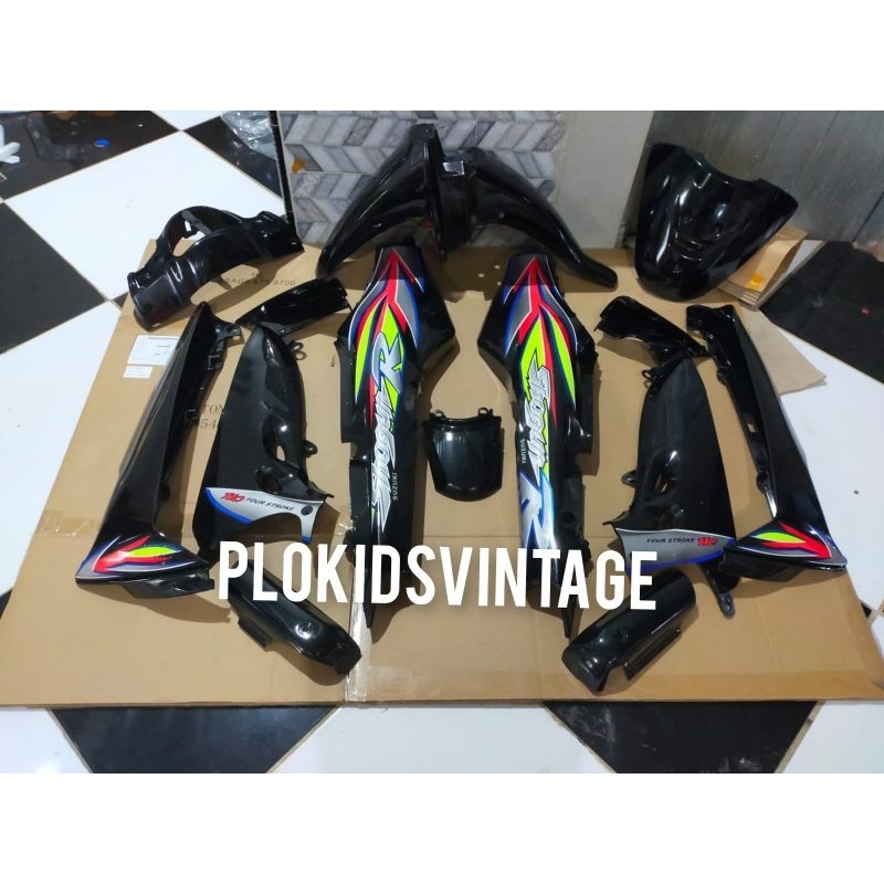 PAKET FULL BODY HALUS SUZUKI SHOGUN R 110 HITAM SET STRIPING