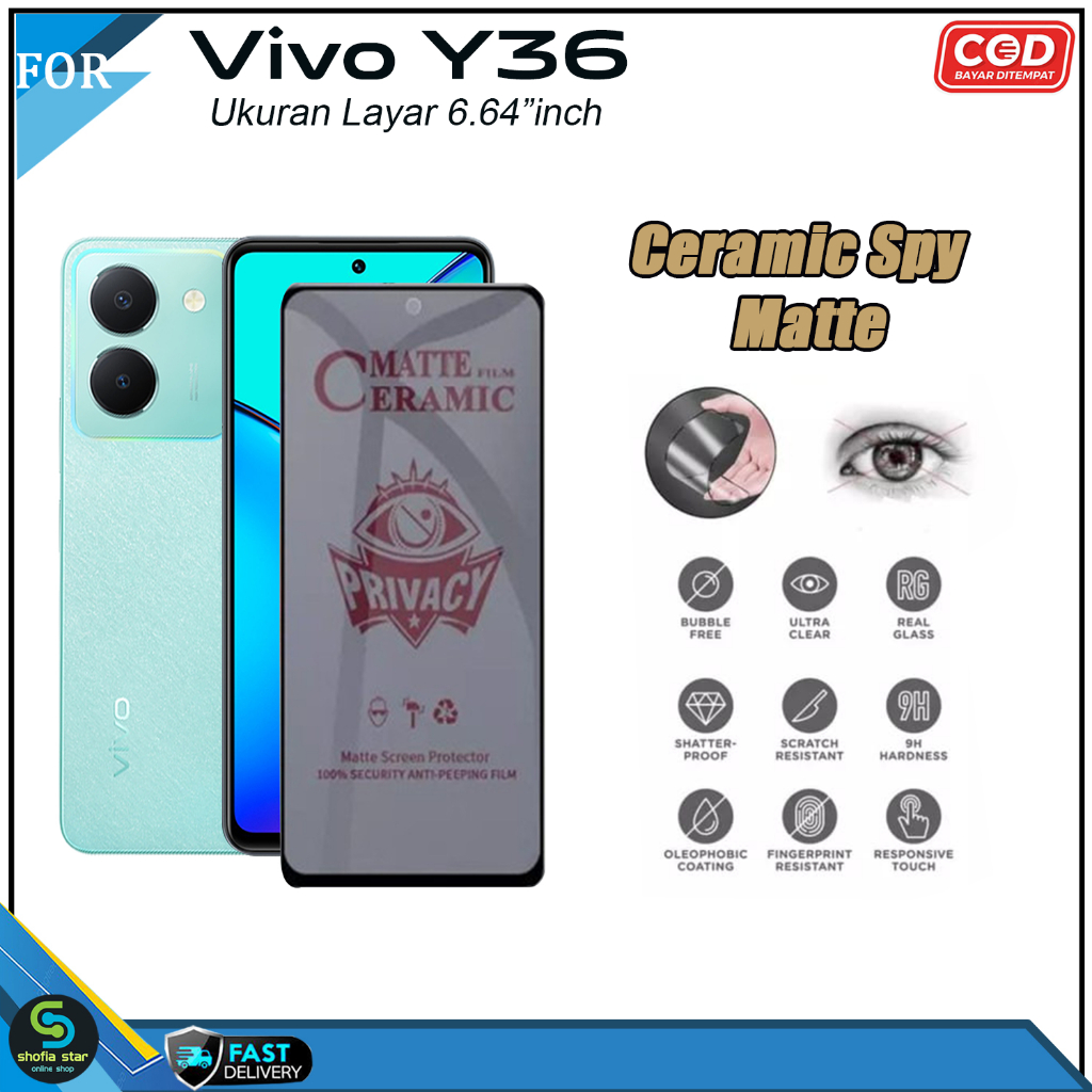 Tempered Glass Ceramic Vivo Y36 Anti Gores Privacy Matte Anti Spy Full Cover