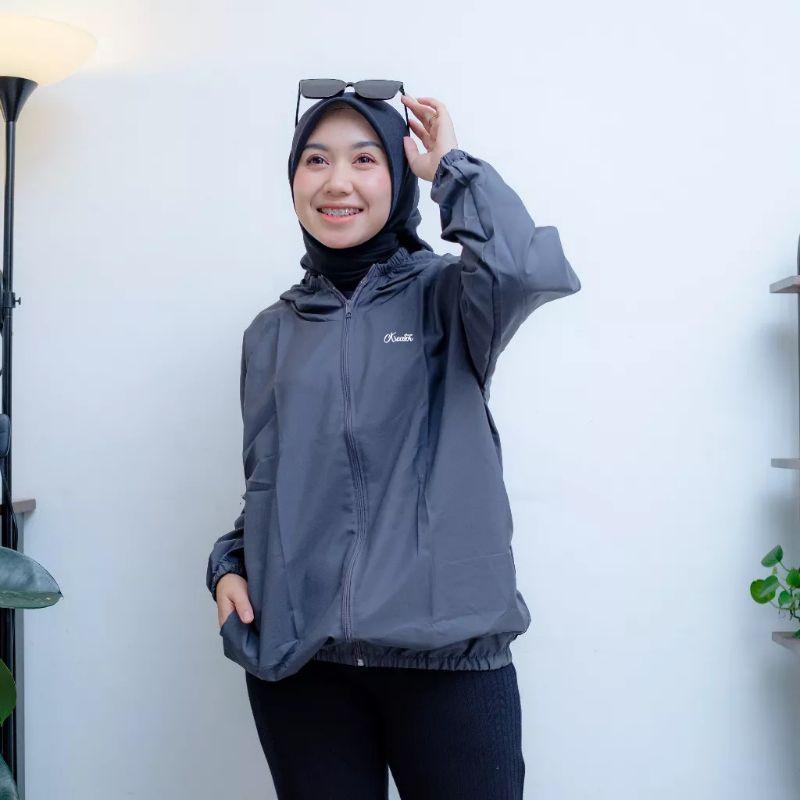 jaket running gym olahraga wanita parasut waterproof