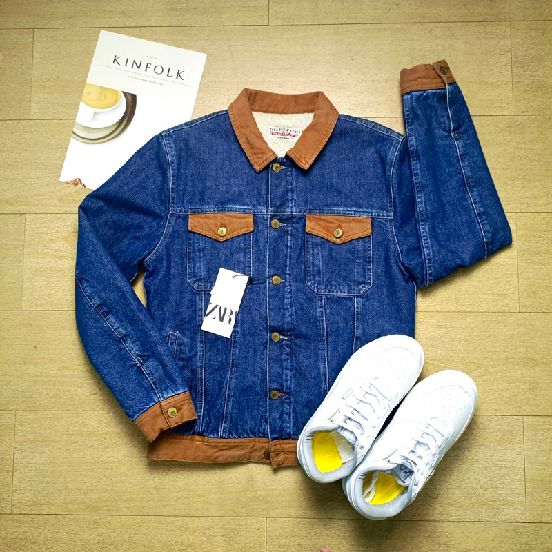 [HOT] ZARA MAN Blue Denim Trucker Sherpa Jacket
