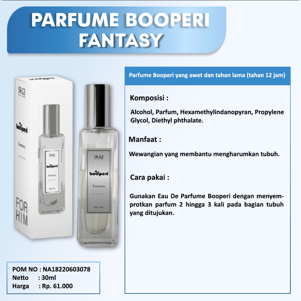 parfum Booperi parfume Sr12 Mengharumkan tubuh Tahan lama Ean de perfume Fresh 30ml Bpom Saudagarsr12