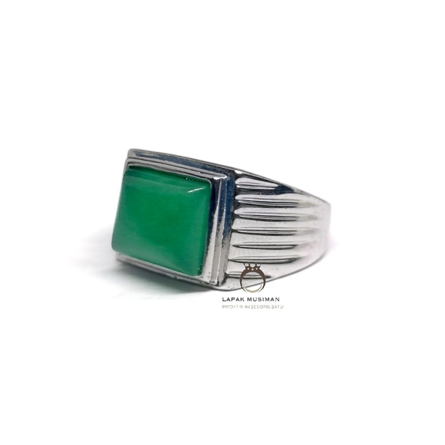 Cincin Pria Batu Giok Burma Hijau Perak Silver